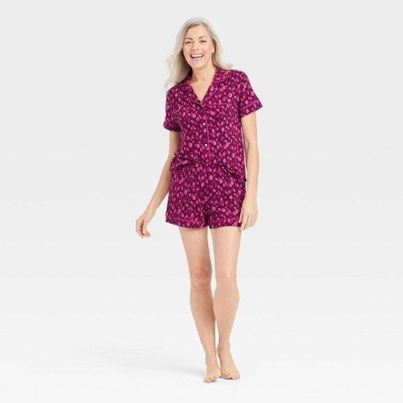 stars above Other - Stars Above Womens Short Sleeve Notch Collar Top and Short Pajama Set Pink Sz S